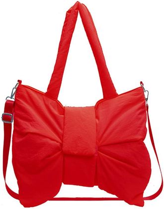 Generic Women Bowknot Shaped Shoulder Bag Adjustable Strap Nylon Underarm Bag Solid Color Crossbody Bag Large Capacity Satchel Purse for Travel Shopping (06)