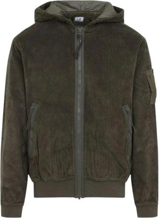 C.P. Company Corduroy Volledige Rits Sweater - Heren - Bomber jackets - Groen - L - Katoen - Jassen