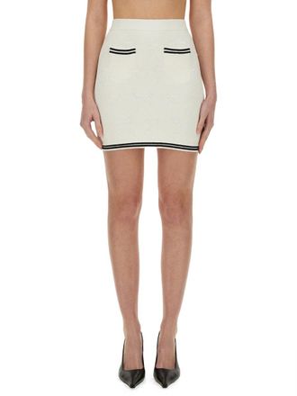 Self Portrait Jacquard with Bow Detail Skirt - Beige