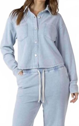 Dex Clothing Cropped Knit Button Up Overshirt In Light Blue