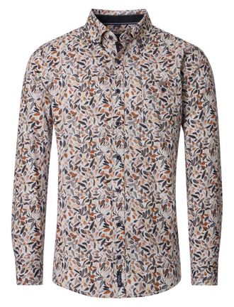 Casamoda Casa Moda overhemd bruin geprint katoen button down wijde fit