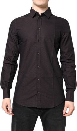 Dolce & Gabbana Maroon Jacquard Cotton Gold Men Dress Shirt