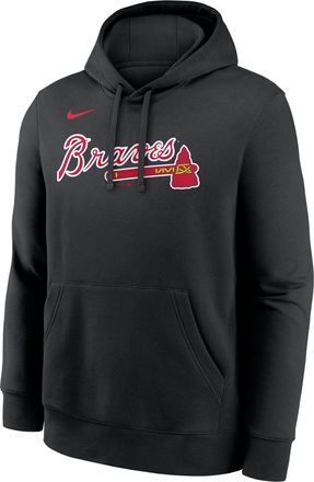 Nike Atlanta Braves Club Nike Mens MLB Pullover Hoodie in Black | NKDK00AAW-TXY