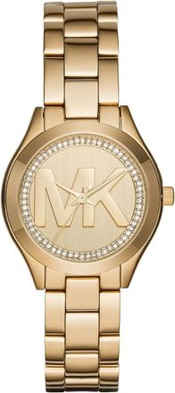 Michael Kors Womens MK3477 Mini Slim Runway 33 mm Gold-Tone Ladies Watch Stainless Steel - Size 33mm