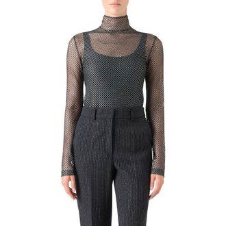 Akris Fishnet Mesh Long Sleeve Top in Brushed Steel at Nordstrom, Size 16