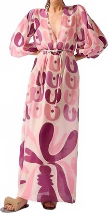 Adriana Degreas Bold Floral Deep V Neck Puff Sleeve Maxi Dress In Unique