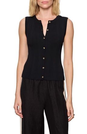Sanctuary Manhattan Rib Knit Button-Up Sweater Tank in Black at Nordstrom, Size X-Large