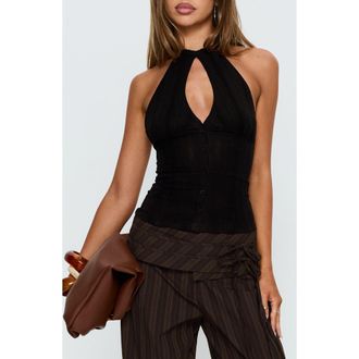 Princess Polly Call You Up Keyhole Halter Top in Black at Nordstrom, Size 12