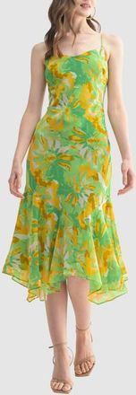 All in Favor Asymmetric Ruffle Hem Midi Dress in Green at Nordstrom, Size X-Large
