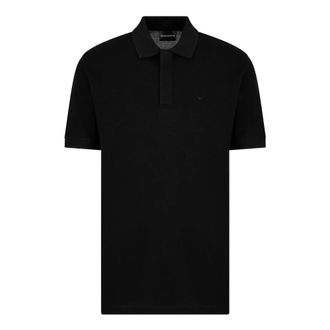 Emporio Armani Polo Shirts, male, Black, 2XL, Black Polo with Micro Eagle Embroidery