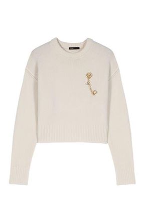 Maje Sweater with floral brooch in Ecru at Nordstrom, Size X-Small