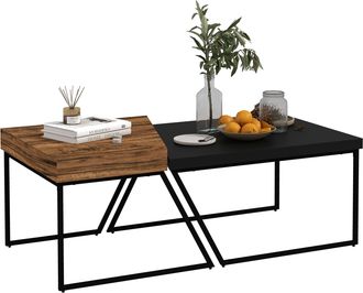 HOMCOM Coffee Table Set of 2 - Geometric Coffee Table with Spacious Legroom - Steel Frame and Thick Tabletop - Industrial Coffee Tables for Living Roo