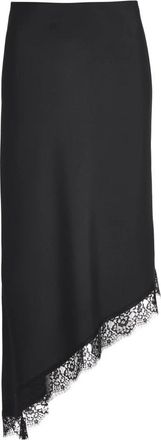 Swing Satijnen Rok met Asymmetrische Kantzoom - Dames - Midirokken - Zwart - XS - Satijn - Rokken