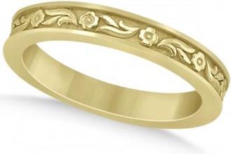 Allurez Hand-Carved Eternity Flower Design Wedding Band in 14k Yellow Gold