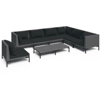 vidaXL Set Sof&aacute;s De Jard&iacute;n 8 Pzas Cojines Rat&aacute;n Sint&eacute;tico Gris Oscuro Vidaxl