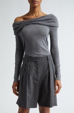 R&oacute;he One-Shoulder Wool Top in Dark Grey Melange at Nordstrom Rack, Size 12 Us / 44 Eu