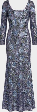 Mac Duggal Floral Embellished A-Line Gown