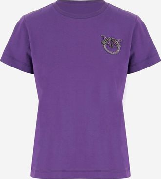 Pinko Pinko Cotton T Shirt With Love Birds Jewel Embroidery