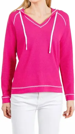 Elliott Lauren Waffle Stitch V-Neck Hoodie In Pink