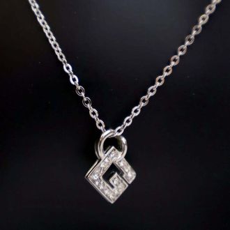 Givenchy Pre-owned Givenchy Silver Plated G Logo Rhinestone Pendant Necklace Ladies A9YWM01LKW5F1VEY