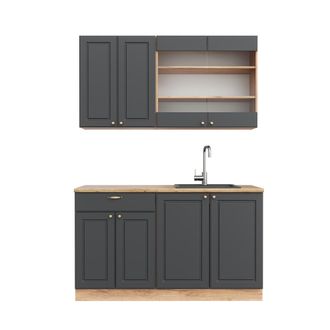 Vicco Cocina Para Solteros Fame-line, Antracita Casa De Campo/roble Kraft Dorado, 140 Cm Sin Encimera