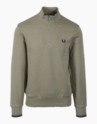Fred Perry Mens FRED PERRY HALF ZIP SWEATSHIRT SEAGRASS/BLACK - Tan - Size: 38
