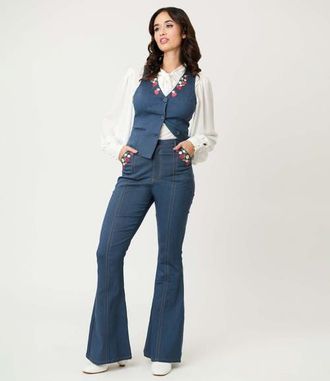 Unique Vintage 1970s Flare Pants in Dark Denim Blue at Nordstrom, Size X-Large