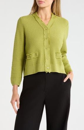 Adrianna Papell Frayed Waffle Knit Cardigan in Apple Green at Nordstrom Rack, Size X-Small
