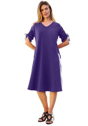 Jessica London Tie Sleeve Midi Dress in Midnight Violet at Nordstrom, Size Medium