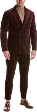Brunello Cucinelli Plum Double-Breasted Corduroy Suit, Brand Size 46 (US Size 36)