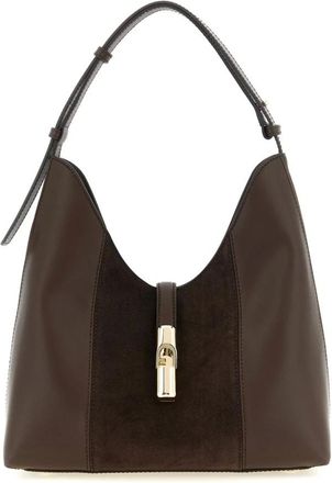 Furla Borsa a Spalla Elegante in Pelle e Camoscio con Chiusura Statement - - Bags - Donna - Marrone - ONE SIZE
