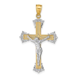 Diamond2Deal 14k Two-tone Gold Crucifix Pendant