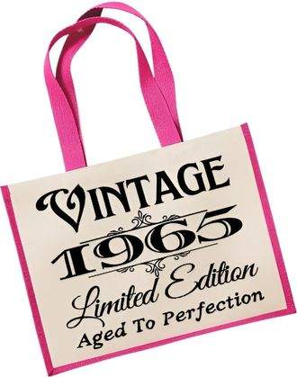 Generic 60th Birthday LARGE Jute Bag 1965 Vintage Limted Edition Aged To perfection (Pink)