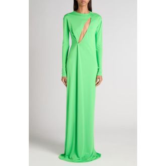 Tom Ford Slash Cutout Long Sleeve Fluid Jersey Gown in Green Clover at Nordstrom, Size 10 Us