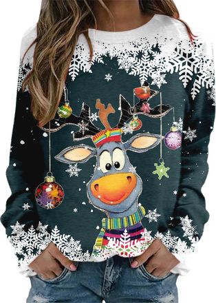 Generic Christmas Jumpers for Women Christmas Sweatshirt For Women Cute Reindeer Print Sweatshirt Loose Funny Xmas Jumpers Long Sleeve Crewneck Shirt Ladies F