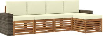 vidaXL Conjunto De Sof&aacute;s De Exterior 5 Uds. Natural Y Crema Vidaxl