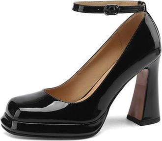 Generic Womens Vintage Platform High Heel Pumps Patent Leather Upper Classic Round Toe Design Adjustable Ankle Strap Soft Cushioned Insole Evening Party Prom 