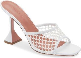 Amina Muaddi Lupita Net Slide Sandal in White Net White Nappa at Nordstrom, Size 6.5Us