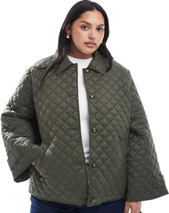 Vero Moda Curve Giacca trapuntata kaki scuro con bottoni-Verde