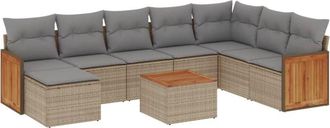 vidaXL Set De Sof&aacute;s De Jard&iacute;n 9 Pzas Con Cojines Rat&aacute;n Sint&eacute;tico Beige Vidaxl