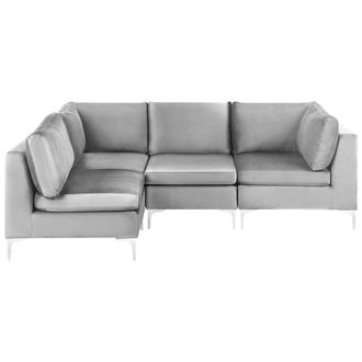 Beliani Sof&aacute; Esquinero 4 Plazas De Terciopelo Gris Derecho Asiento Patas Metal Glamour Evja