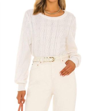 White + Warren Luxe Mixed Stitch Crew Top In Snow White