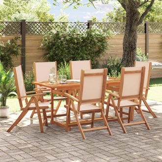 Berkfield Home 7 Piece Garden Dining Set Solid Wood Acacia & Textilene in Brown