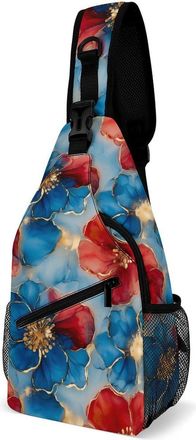 Generic Alcohol Ink Flowers Marble Mens Shoulder Bags Sling Crossbody Backpack Travel Hiking Chest Bag with Small Side 38x20cm