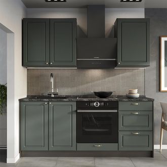Vicco Cocina Para Solteros Fame-line, Verde Dorado Casa De Campo/antracita, 190 Cm, Et Antracita, Vicco