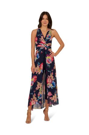 Adrianna Papell Womens Printed Chiffon Jumpsuit - Multicolour - Size 14 UK