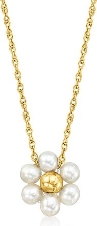 RS Pure by Ross-Simons 3-3.5mm Cultured Pearl Flower Necklace in 14kt Yellow Gold