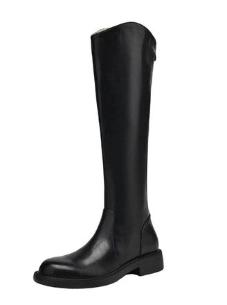 Generic Womens Cow Split Skin Round Toe Medium Heels Luxury Riding Boots Black Brown Knee-High Boots