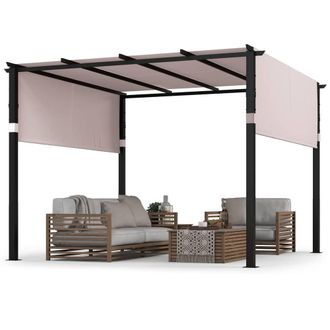 Costway Costway Flat Top Pergola 305 x 305cm Outdoor Pergola w/Retractable Canopy in Grey | Size: 305 x 305 cm