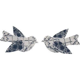 Foreside Home And Garden Set of 2 Brushed White Bird Cottage Tin Tile Metal Wall D&eacute;cor in Blue at Nordstrom, Size Medium